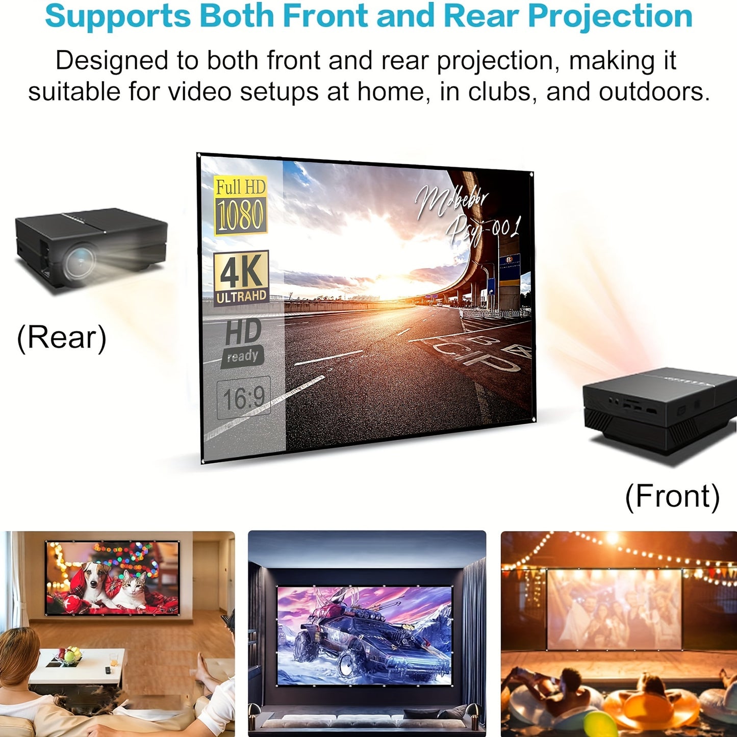 120-inch projection screen 4K HD 16:9 foldable portable wrinkle-proof projector screen for outdoor and indoor home theaters