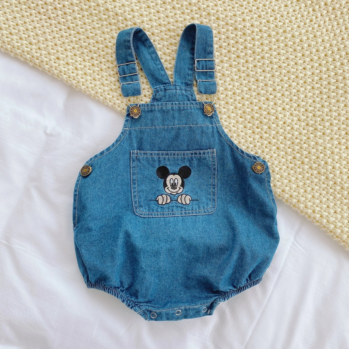 Mickey Mouse Newborn Baby Clothes Summer 2021 Girls Boy Cowboy Children Rompers Disney Cartoon Jumpsuit Sling Strap Kids Outfits