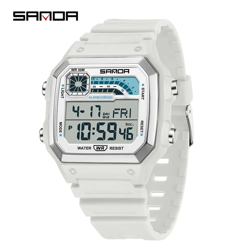 SANDA 6196 Electronic Watch Night Glow Waterproof Sports Men's Light and Thin Square Classic Male and Female Student Watch