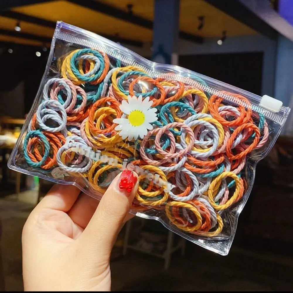 100PCS/Bag Baby Kids Lovely Scrunchies Colorful Ponytail Holder Hair Rope Hair Accesorries Children Hair Ties
