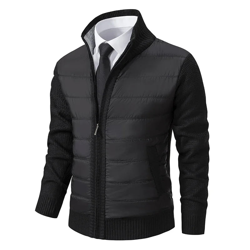 Men Jackets Fleece Cardigan Winter Contrast Splice Knittde Sweater Breathable Thicken Warm Stand Collar Casual Coat Sweater Mens