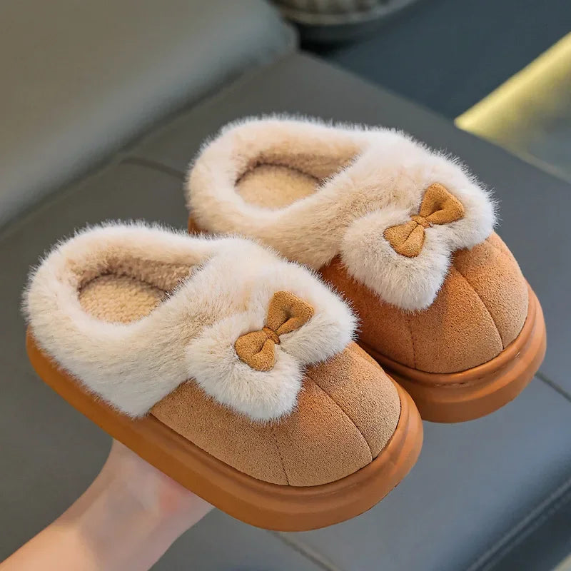 Kids'Casual Shoes Ankle Boots Bow Cotton Solid Color Winter Shoes For Girls Anti-slip Warm Pink Beige Shoes Size 17cm-22cm