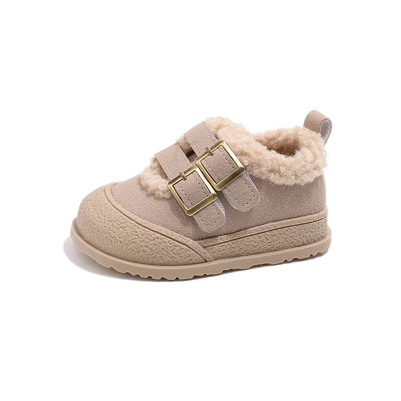 Children's Padded Shoes 0-6 Years Old Khaki Thickened Warm Boys Girls Walking Shoes Beige Soft Non-slip Kids Baby Cotton Boots