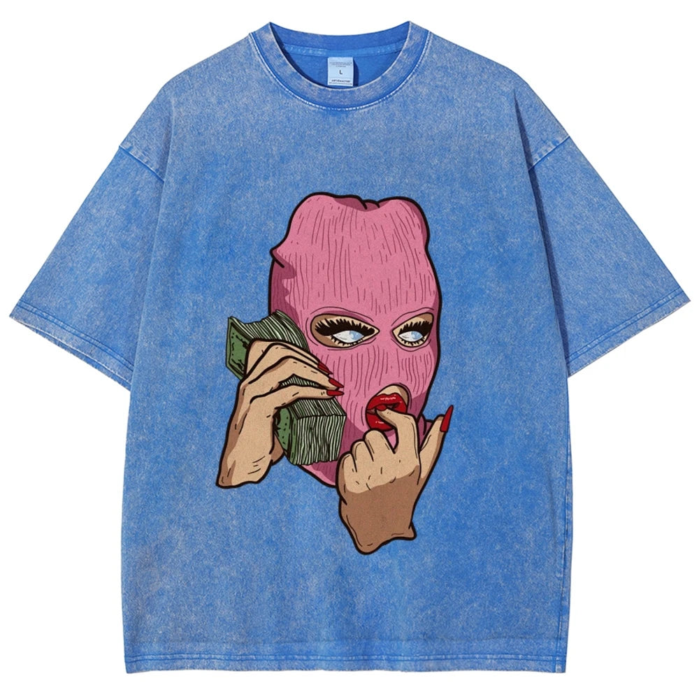 Cotton Women's T-Shirt Abstract Skull Call Women's Print Shoulder Round Neck Wash Summer Designer Trend New Short Sleeves