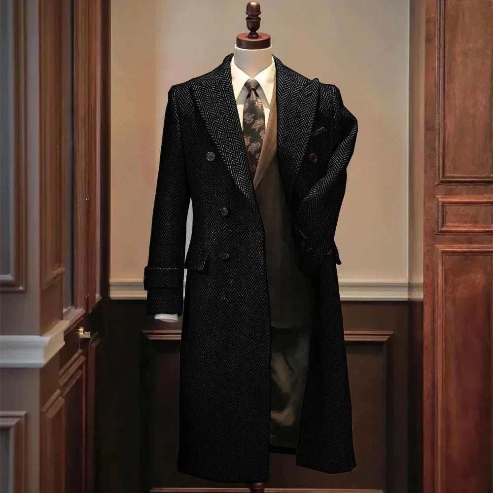 Men Jackets Notched Herringbone Lapel Blazer High Quality Suit Long Coat Windbreaker Camping Men's clothing chaquetas hombre