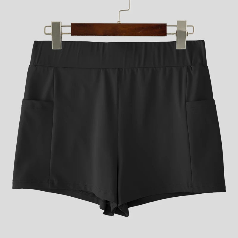 INCERUN Men Shorts Solid Color Elastic Waist Joggers Quick-dry Men Bottoms Streetwear Summer Workout 2025 Casual Male Shorts