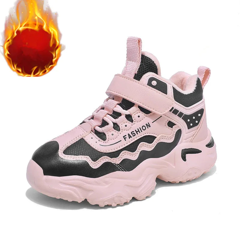 Kids Casual Shoes Winter Boys Leather 5-15y Children Tennis Fashion Sneakers Toddlers Fur Outdoor Footwear Size 29-39