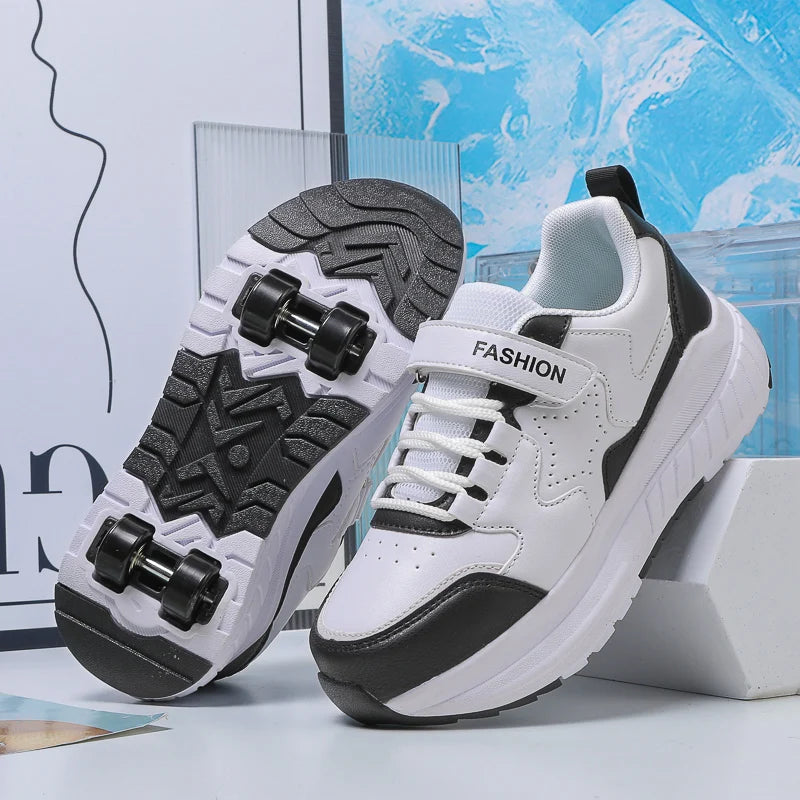 Kids Roller Skate Shoes Fashion Casual Sports Children 4-Wheels Sneakers for Boys and Girls Gift Nice Footwear