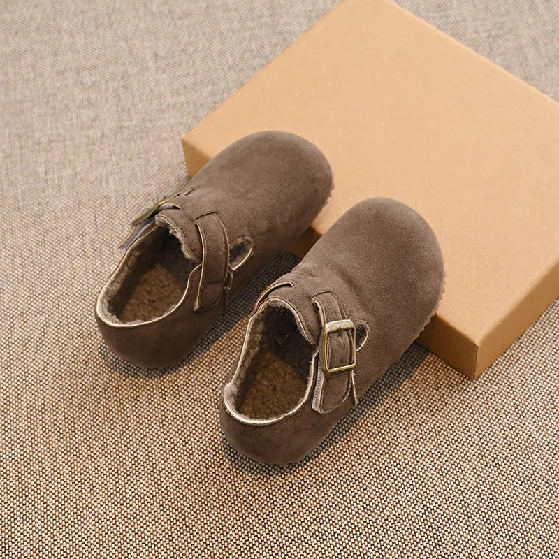 Children Flat Shoes Suede for Winter Kids Moccasins Non-slip Soft Sole 2024 Brand New Boys Girls Leather Shoes Warm Retro Trendy
