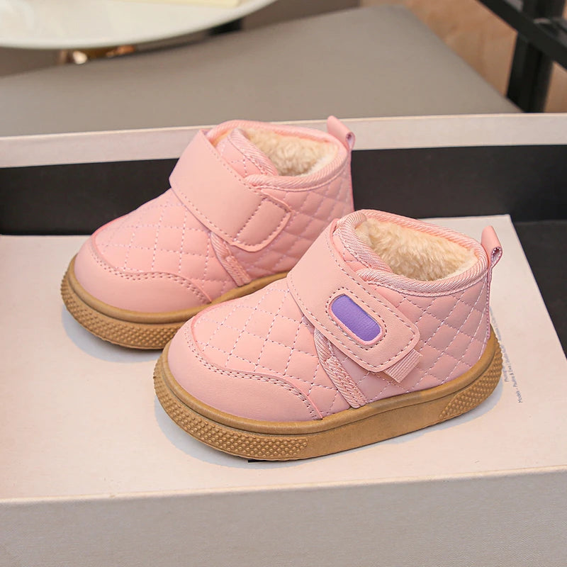 Kids'Casual Shoes Ankle Boots PU Leather Water-Resistant Winter Shoes For Children Anti-slip Warm Pink Black Shoes Size 21-31