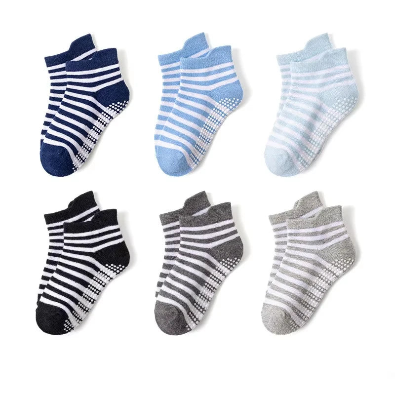 6 Pairs 0-5 Years Old Non-Slip Kids Socks with Grip Little Girls Boys Ankle Socks Infants Toddlers Children Floor Socks