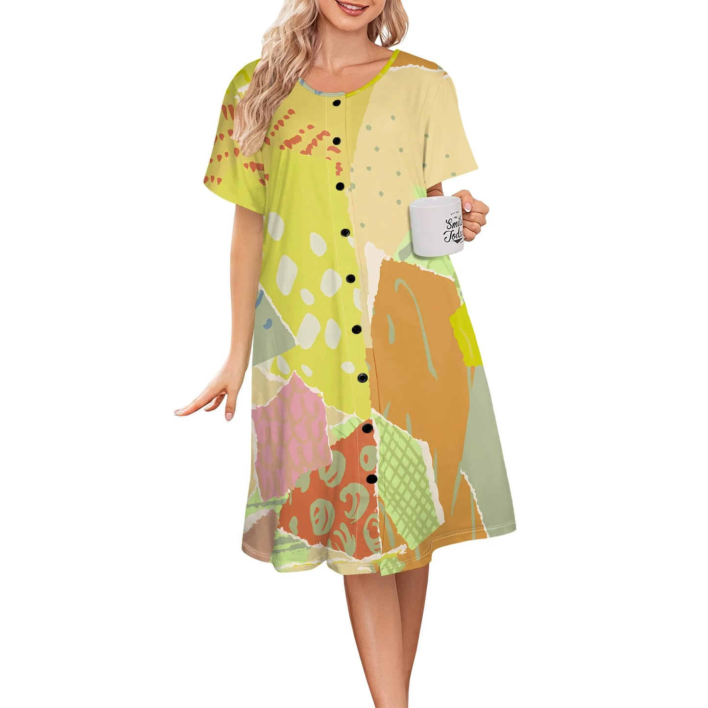 house dress for women short sleeve house coats dusters robe moomoo nightgowns with pockets