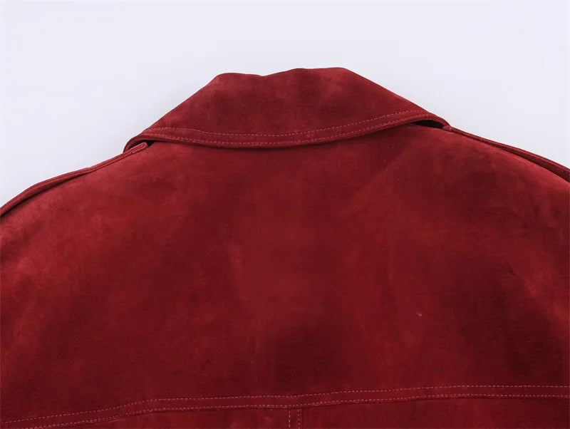 Women's Jacket 2025 Winter New Red Long-Sleeve Suede-Effect Loose Jacket Casual Fashion Versatile Style
