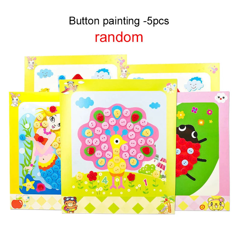 Children DIY Stickers Toys Button/Pompom/Diamond Early Education Kids Puzzle Handmade Creative Painting 3-6 Years Old Gifts TMZ