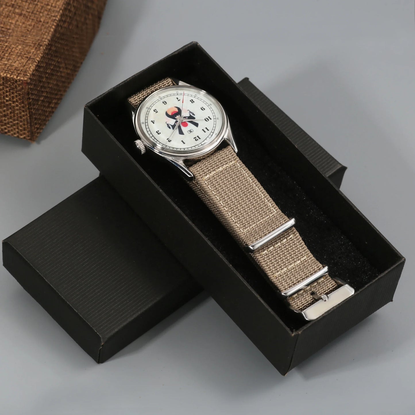 Chinese Traditional Sichuan Opera Watch 38MM Men's Mechanical Timepiece Enamel Dial Shanghai 7120 Manual Movement Gift for Men