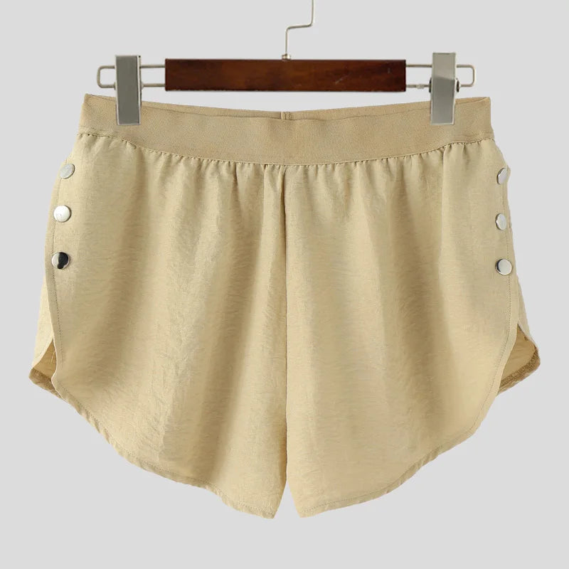 INCERUN Men Shorts Solid Color Elastic Waist Split Side Button Men Bottoms Streetwear 2025 Fashion Sexy Casual Male Shorts S-5XL