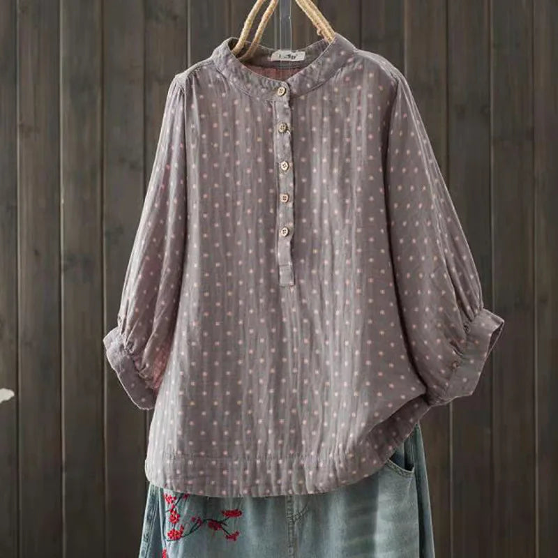 Women's Blouse Women Japanese Cotton Yarn Print Shirts & Blouses Summer Top Half sleeve shirt women's clothing