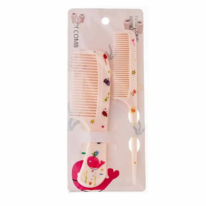 2pcs Kids Hair Combs Set Girls Portable Anti-Static Plastic Comb Cartoon Animals Children Hairdressing Comb with Pointed Tail