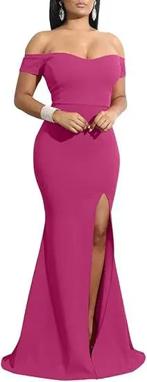 Evening Dresses فساتين سهرة Elegant Women's Off Shoulder High Split Long Formal Party Dress Evening Gown
