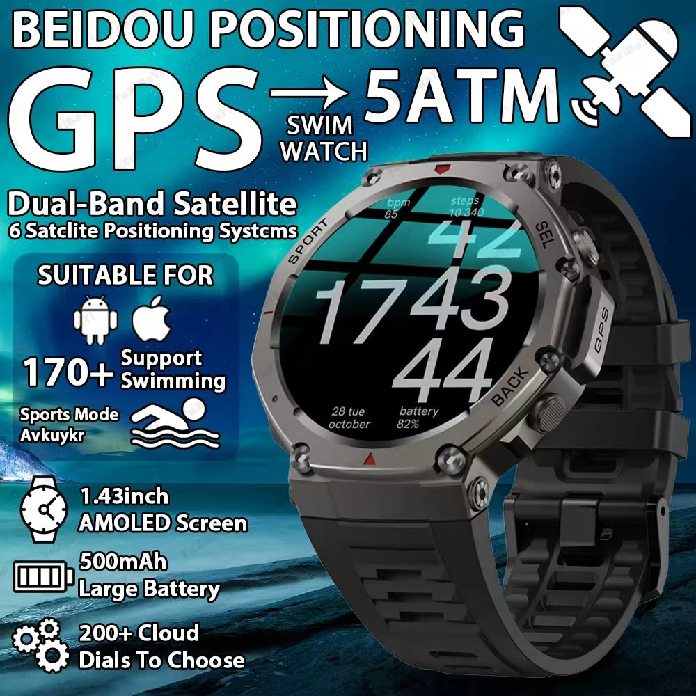 T-Rex 3 Military Grade 500mAh Battery Smart Watch 10ATM Waterproof GPS Compass Altimeter Call AMOLED Men Swim Sports Smartwatch