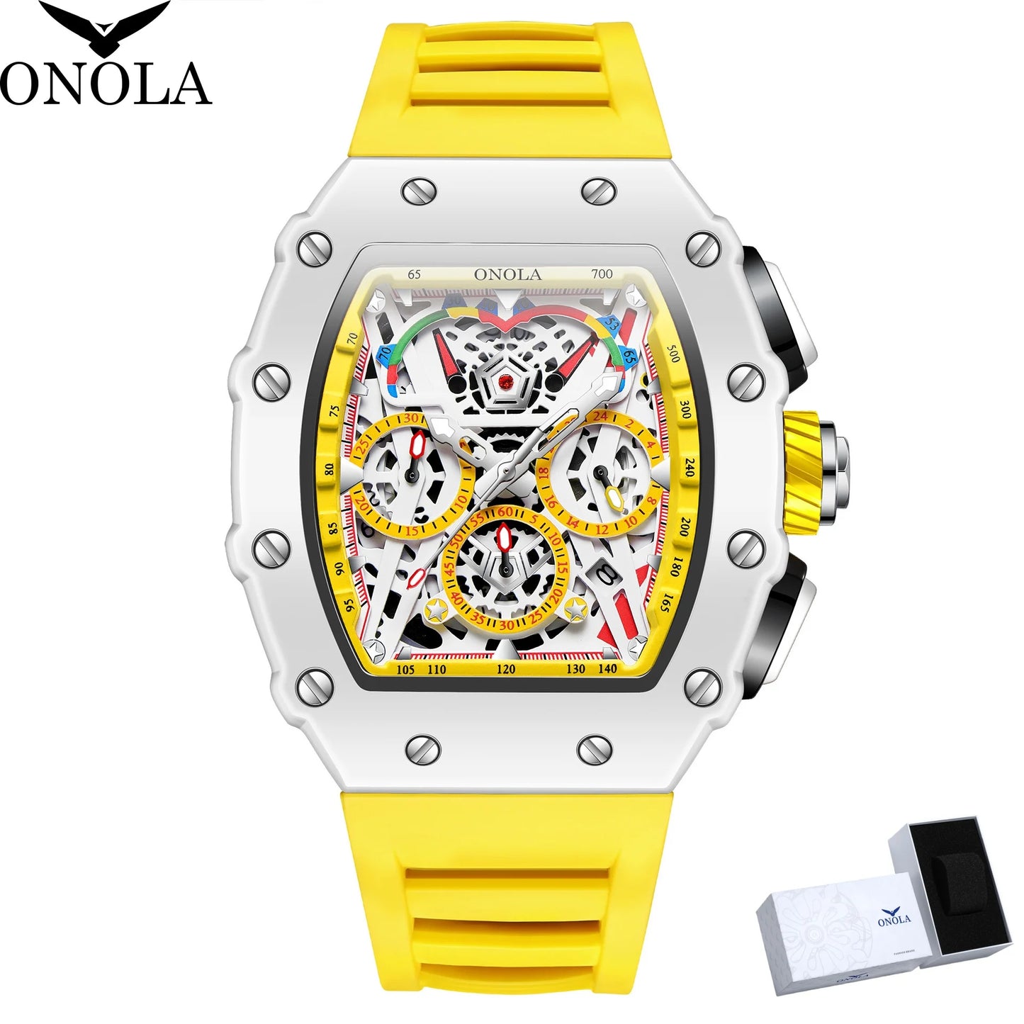 Watches for Man ONOLA 6827W Trend White Men Watch Waterproof Chronograph Quartz Wristwatch Sports Silicone Strap Reloj Hombre