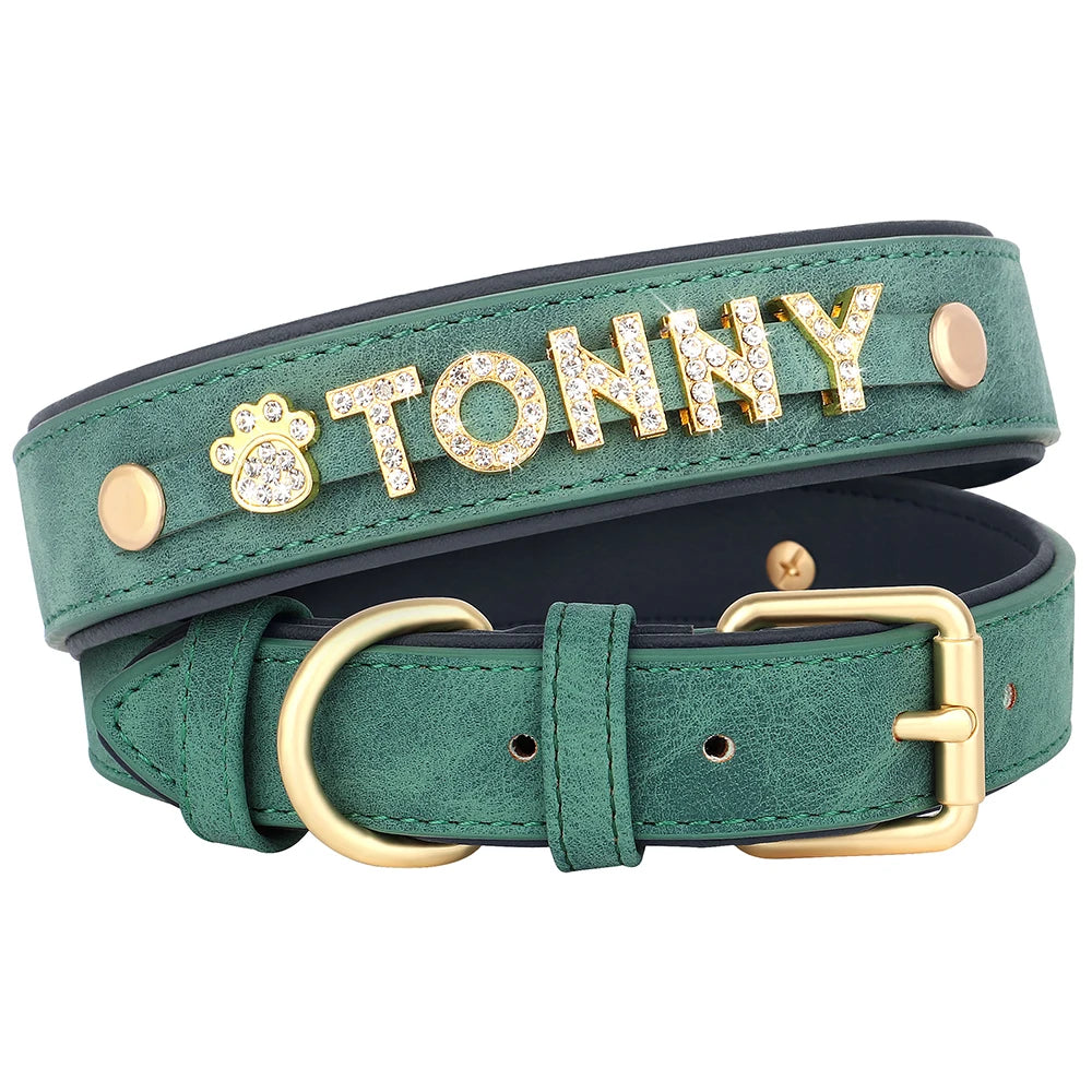 Customized Leather Dog Collar DIY Personalized Small Medium Dogs Chihuahua Pitbull Necklace Free Name Charms Pet Accessories