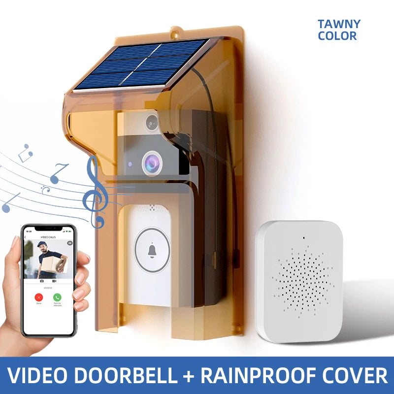 Smart Video Doorbell With Solar Charging, Wireless HD Camera, Waterproof Rain Cover, Two-Way Audio, Real-Time Mobile Monitoring