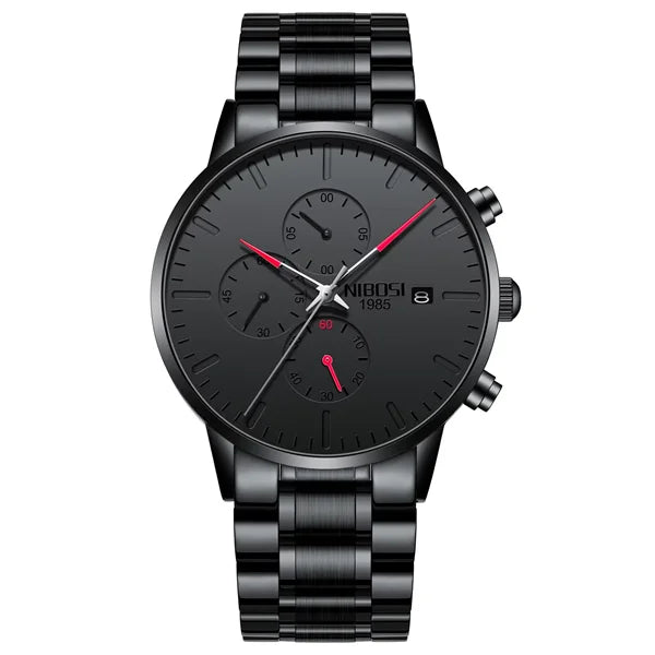 NIBOSI Men's Watches Analog Minimalist Black Dial Watch for Men Business Chronograph Military Casual Wristwatch Stainless Clock