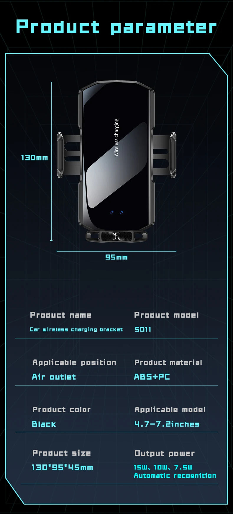 Wireless Car Phone Holder Stand 15W Fast Charge Touch Control Air Vent Phone Bracket Tempered Glass Panel for iPhone Android