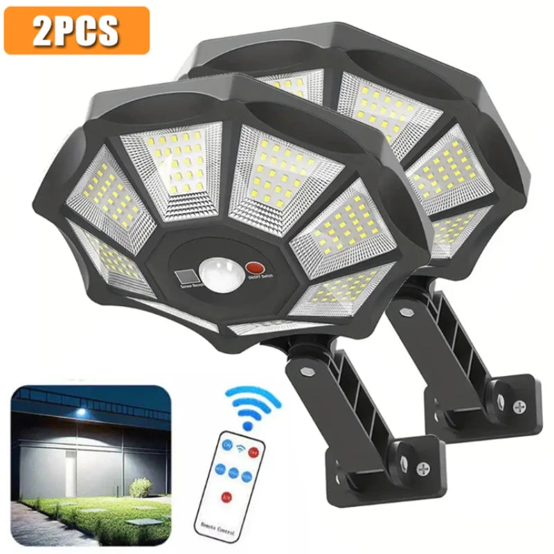 Solar Powered Street Light with Remote Motion Sensor Solar Outdoor Lights 6500K 168 LED Flood Lights for Outside Parking Yard