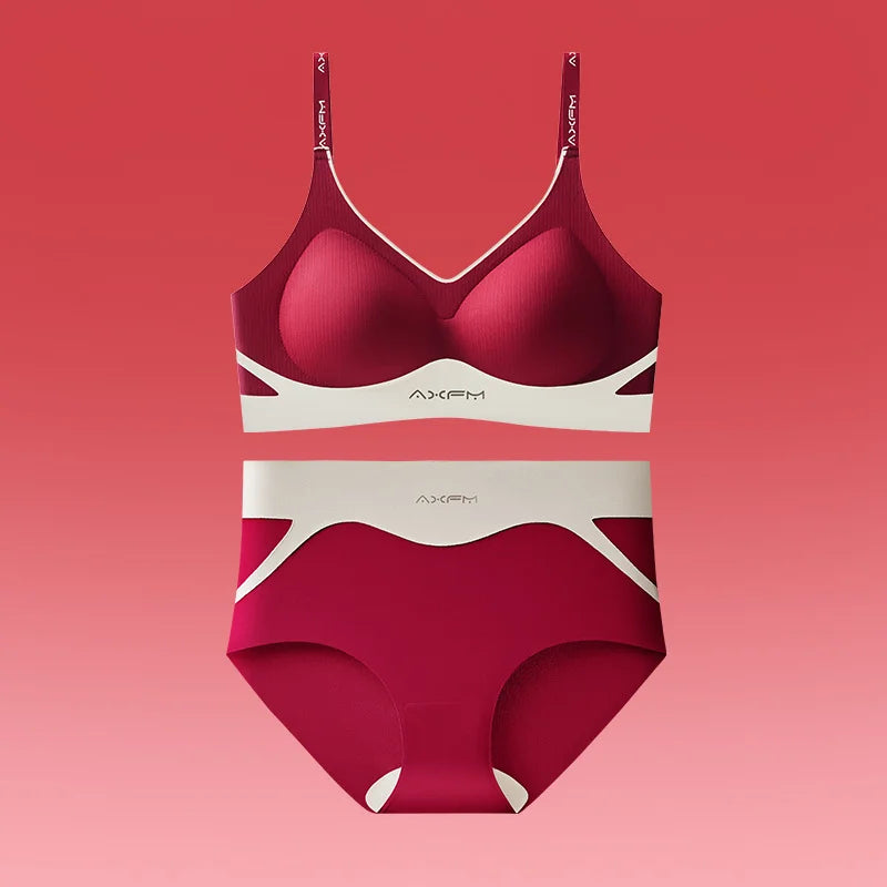 Women's 2 Piece Bra And Panty Set Comfortable Wireless Push-Up Seamless Soft Support Invisible Underwear Female