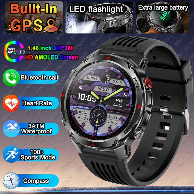 New Military GPS Sports Smart Watch Men Support GNSS Swim 3ATM Waterproof Compass Altimeter BT Call Outdoor Sports Smart Watch