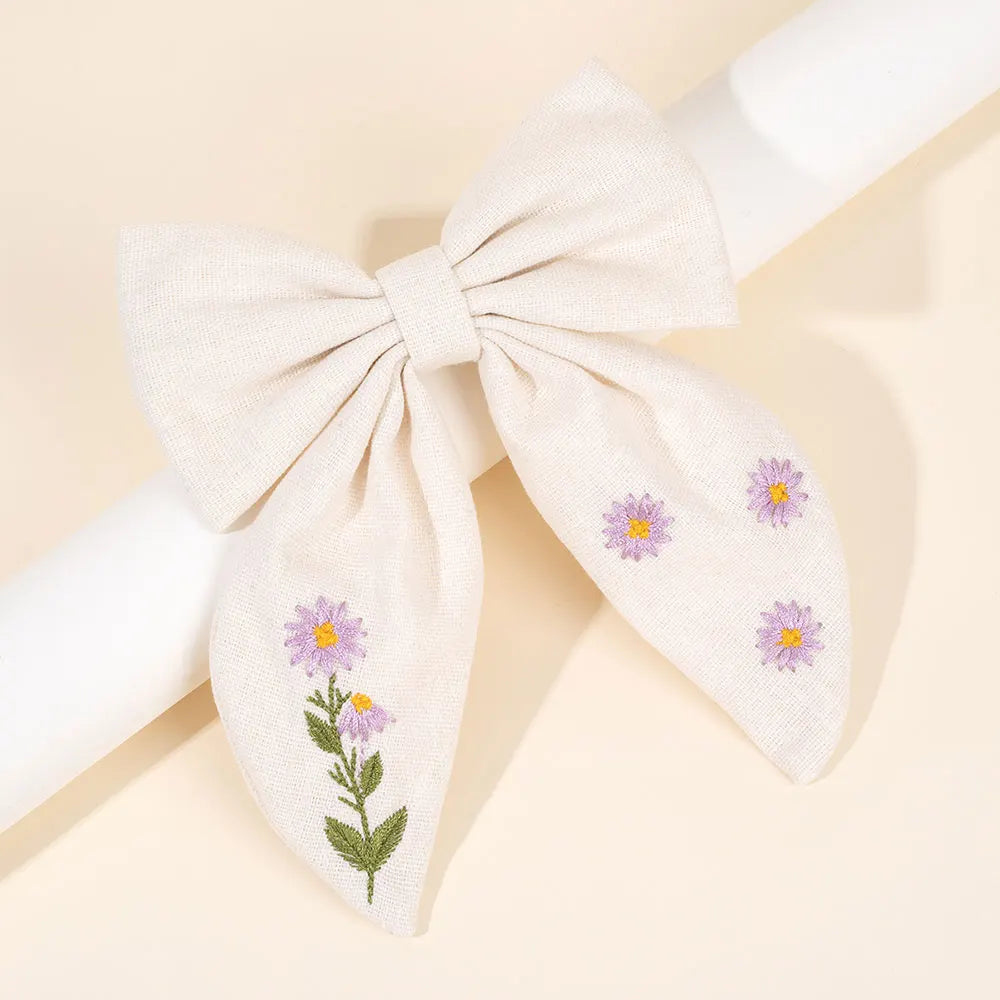 Large Embroidery Bow Hair Clip For Girls Princess Daisy Hairpin Toddler Hair Pin Barrettes Headwear Kids Hair Accessories