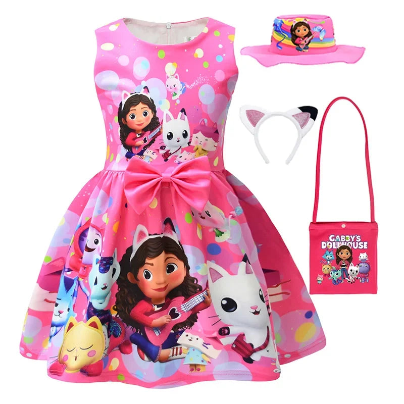 Gabby's Dollhouse Kids Clothes Summer Baby Girls Cute Princess Dress Cartoon Gabby Cats Toddler Girls Birthday Party Dresses
