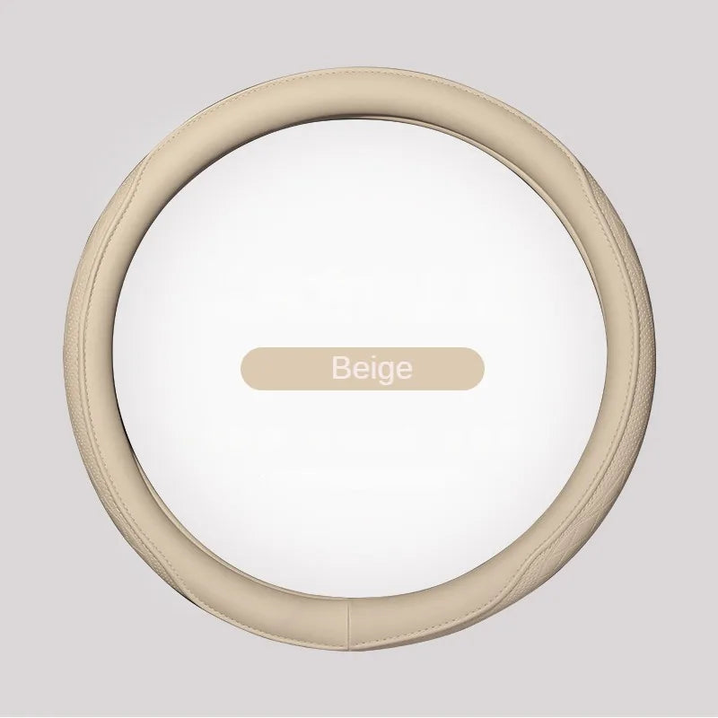 Napa Leather Perforated Patchwork Car Steering Wheel Cover, Non-slip, Breathable, Universal 15 Inch (Approx. 38cm)