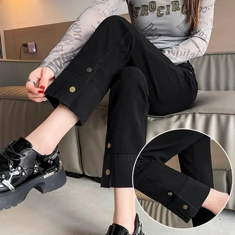 Woman Jeans High Waist Straight Leg Denim Pants for Women Fitted Vintage Chic and Elegant Unique 90s Teenagers Vibrant Trousers