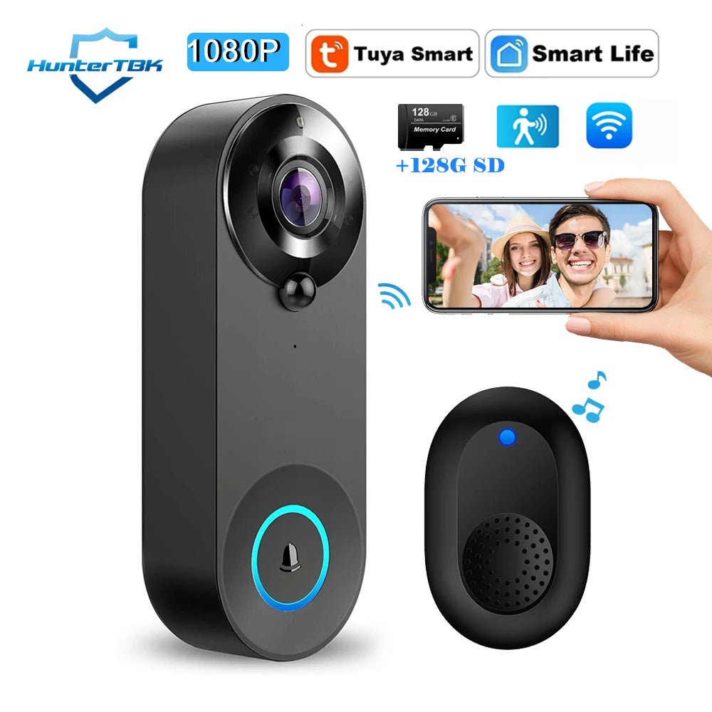 1080P Wireless Video Doorbell Camera WiFi Smart Door Bell Tuya Smart Home Security Motion Detect Night Vision Intercom Doorbell