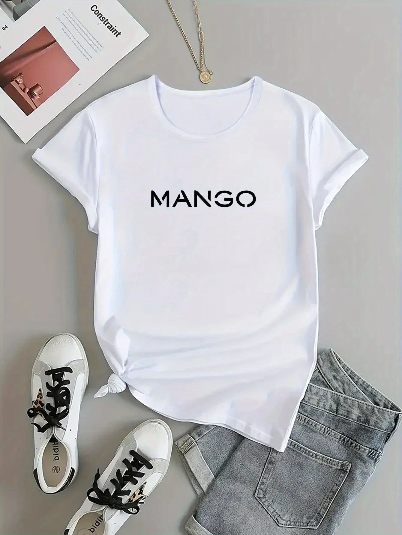 Women's 100% Cotton T-shirt Round Neck Casual Print Suitable for Spring Summer and Autumn Machine Washable Large Size
