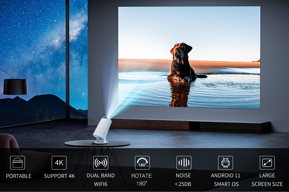 HY300 Mini Projector 4K Android 11.01080P 720 P 200ANSI Portable Wireless Home Outdoor Cinema 180° Projection Angle Adjustable