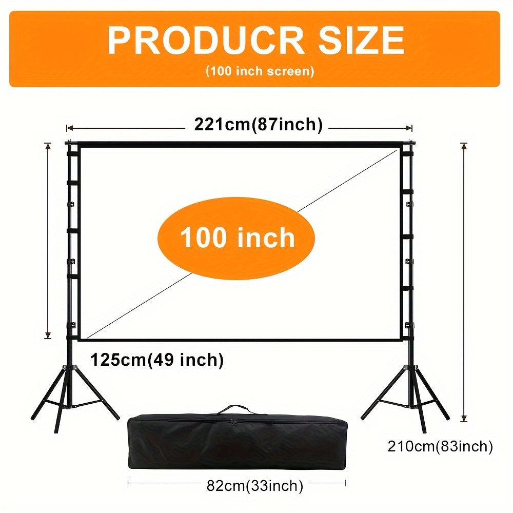 Projector Screen with Bracket 100 120 150 Inch Portable Projection Screen Indoor Outdoor Projection Screen 16:9 4K HD Wrinkle Resistant, Easy to Clean, 1.1 Gain, 160° Viewing Angle Movie Screen with Carrying Bag, Suitable fo