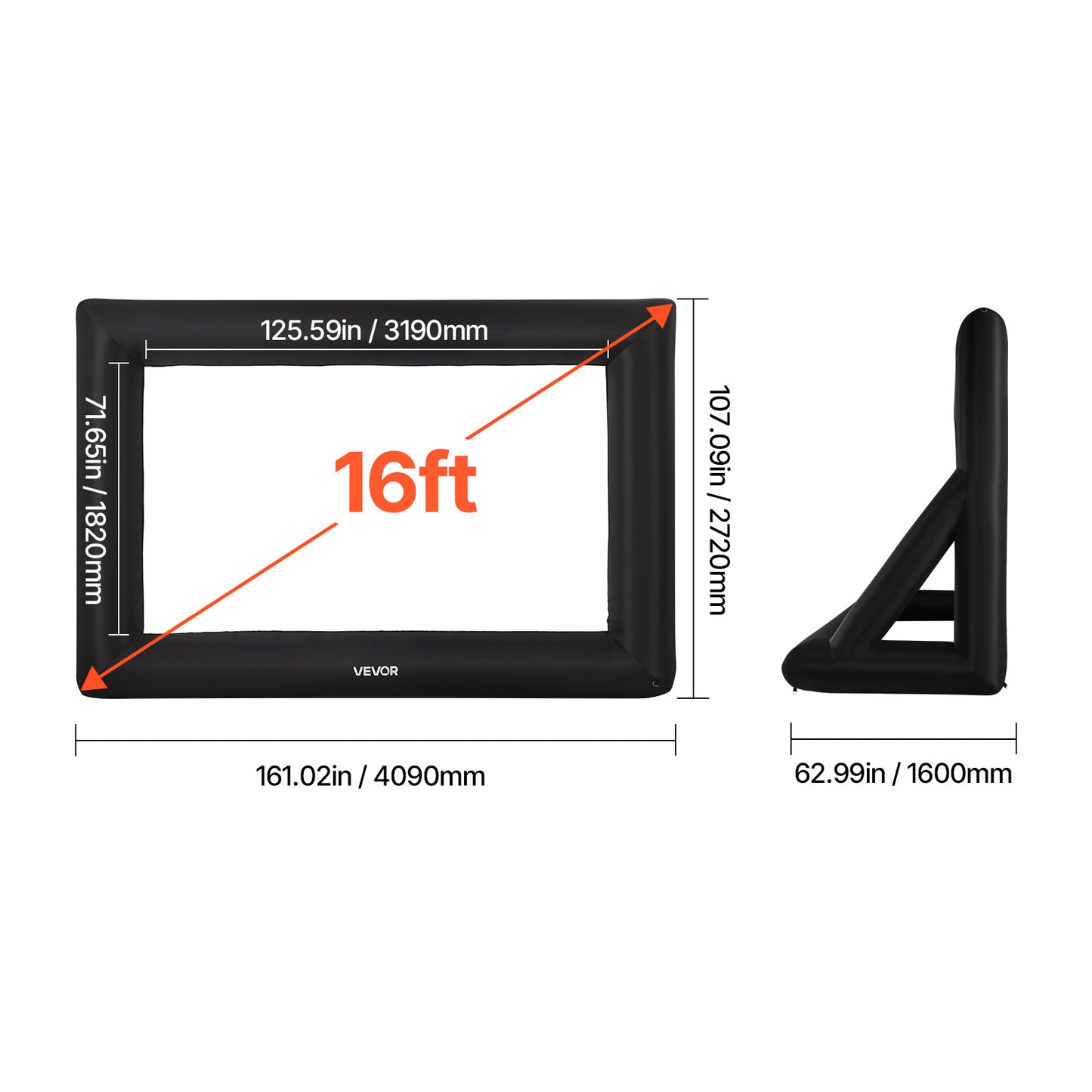 VEVOR 14/16/20FT Inflatable Projector Screen, Inflatable Movie Screen Outdoor with 120/250W Air Blower Projector Screen Oxford Fabric Material Blow Up Screen for Outdoor Backyard, Home Theater, Theme Party