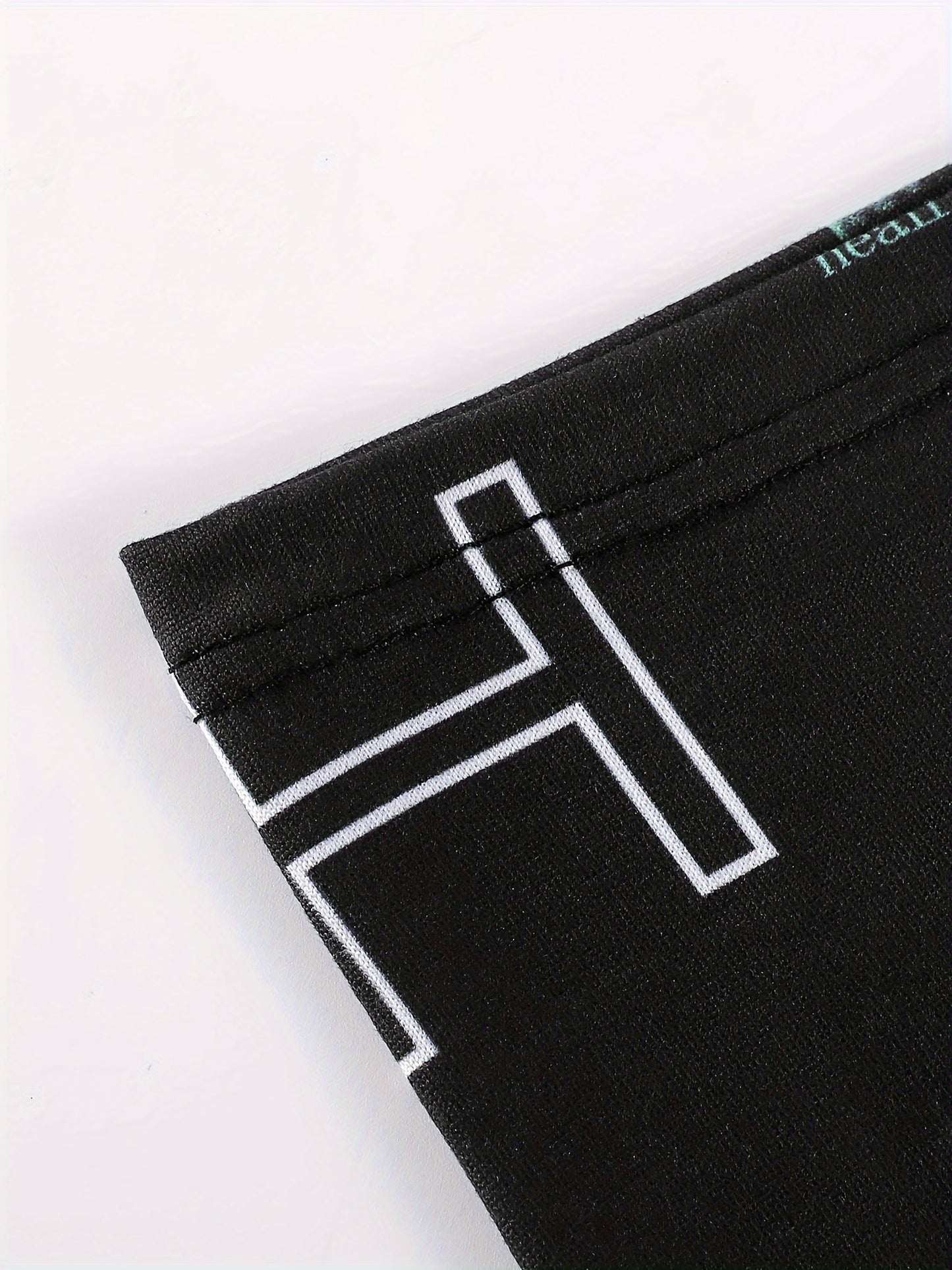 [10pcs Boxer Briefs] 10pcs Men's Boxer Briefs - Geometric Letter Print, 95% Polyester 5% Elastane, Medium Stretch Knit Fabric, Comfortable Underwear Set for Daily Life, Black with White & Orange Accents, Comfortable Underwear