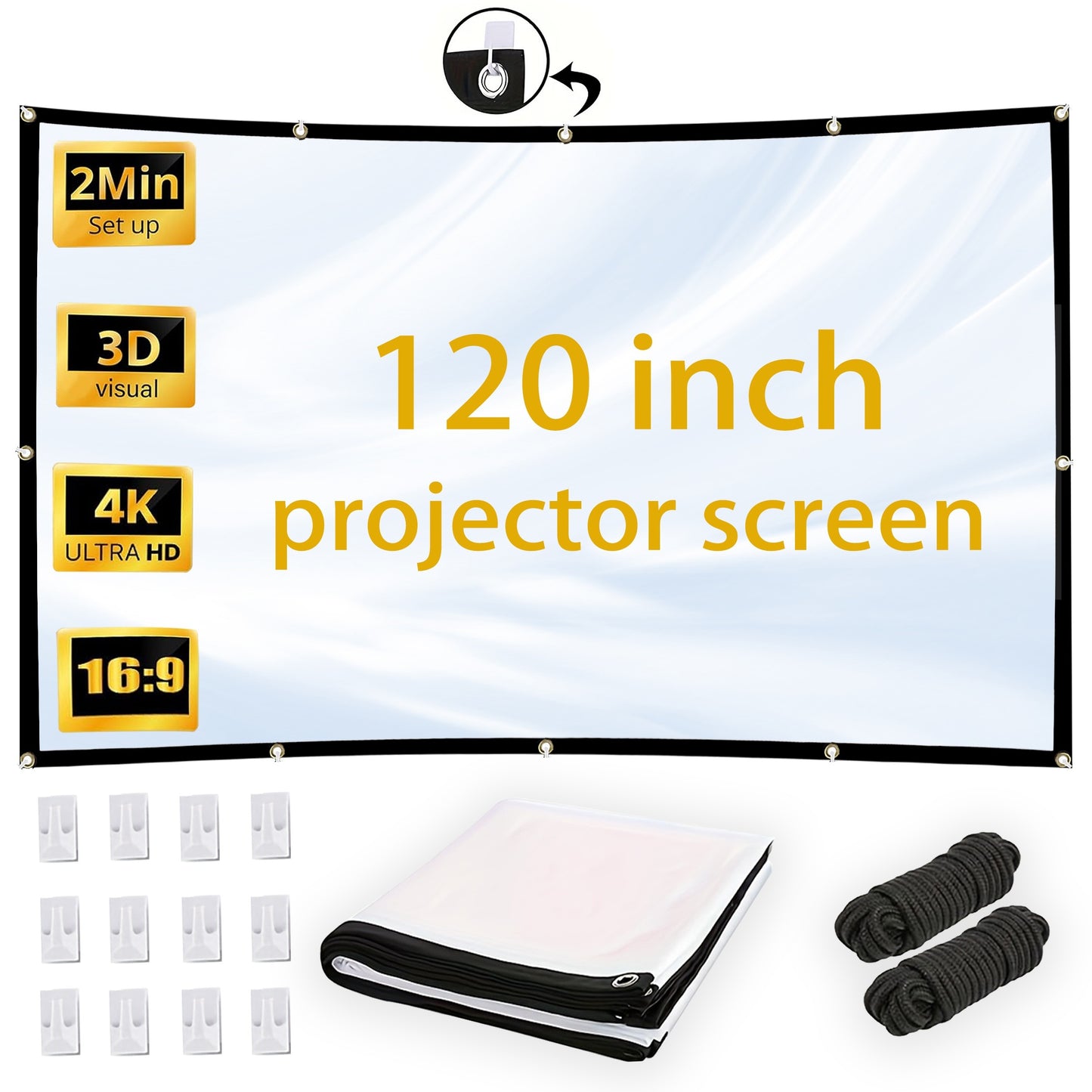 120-inch projection screen 4K HD 16:9 foldable portable wrinkle-proof projector screen for outdoor and indoor home theaters