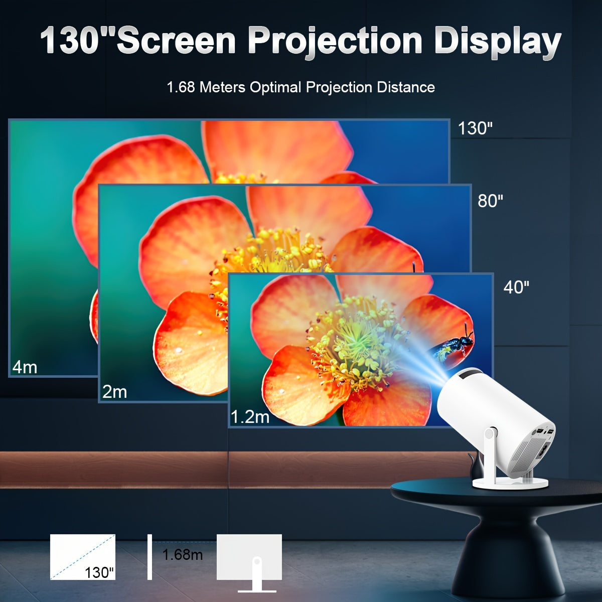 HY300 Mini Projector 4K Android 11.01080P 720 P 200ANSI Portable Wireless Home Outdoor Cinema 180° Projection Angle Adjustable