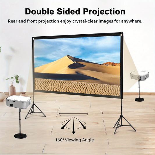 100/ 120 Inch Dual Stand Projector Screen, 4K 16:9 Foldable Mobile Anti-Wrinkle Portable Projection Screen, Suitable for Home Theater Camping Meeting Room Parties