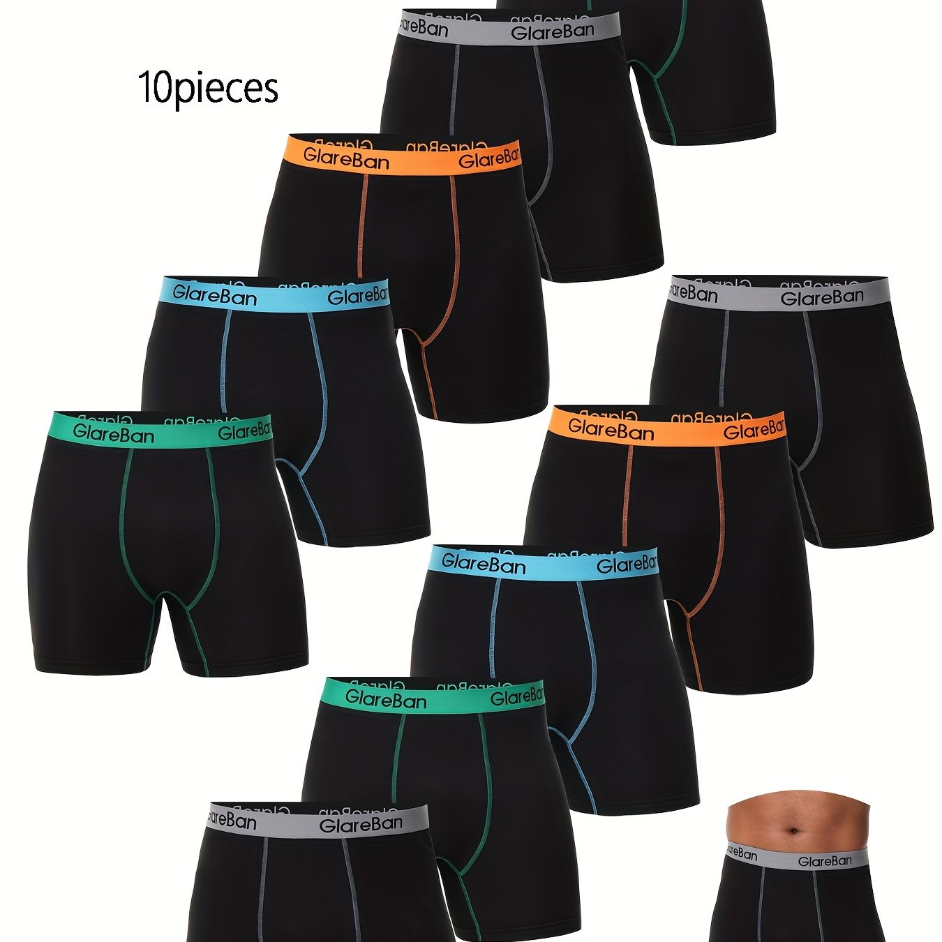 10pcs Mid-Long Black Boxer Shorts Men Underwear Male Underpants for Men Comfortable Homme Boxershorts Slips Briefs Panties Fashion Style