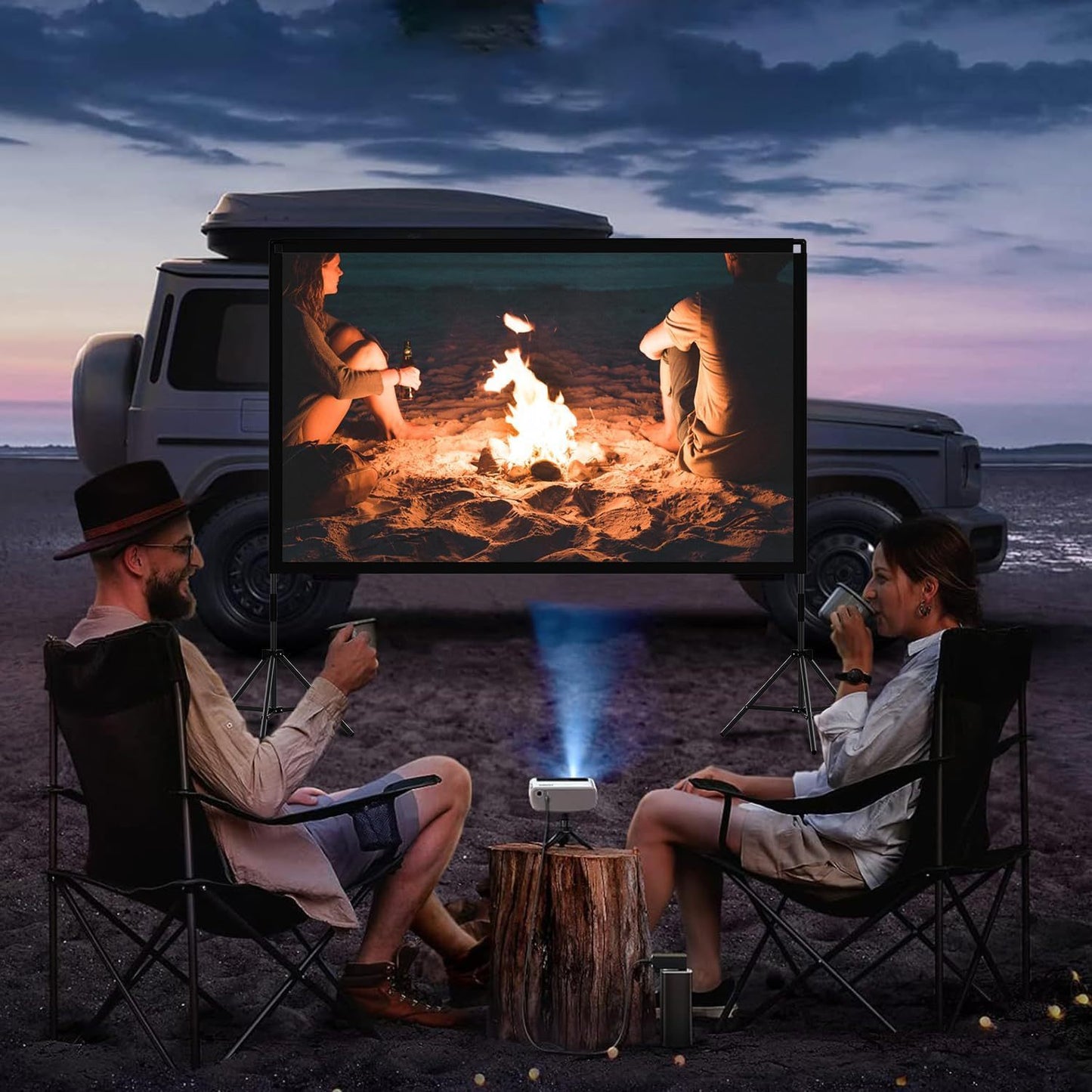 100/ 120 Inch Dual Stand Projector Screen, 4K 16:9 Foldable Mobile Anti-Wrinkle Portable Projection Screen, Suitable for Home Theater Camping Meeting Room Parties