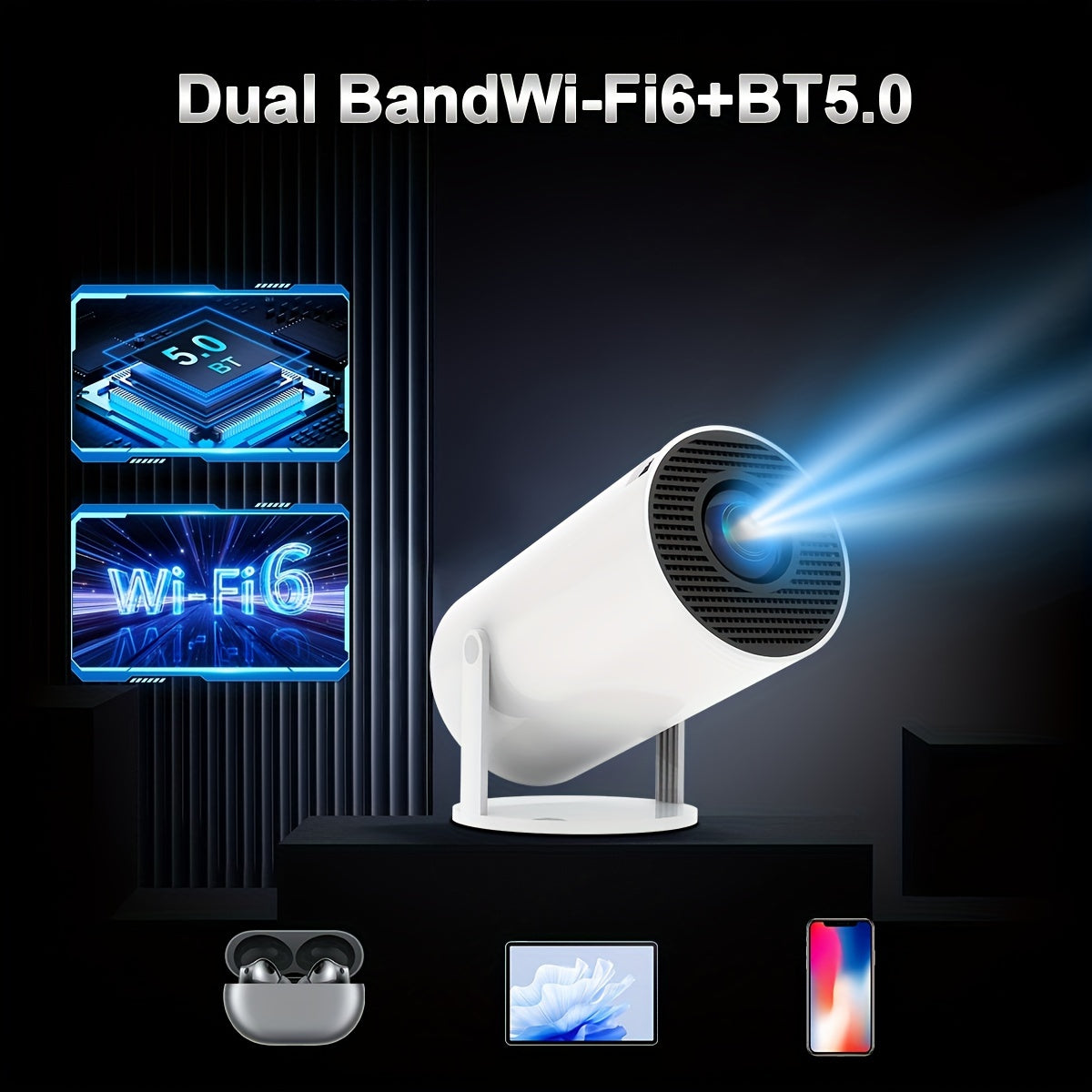 HY300 Mini Projector 4K Android 11.01080P 720 P 200ANSI Portable Wireless Home Outdoor Cinema 180° Projection Angle Adjustable