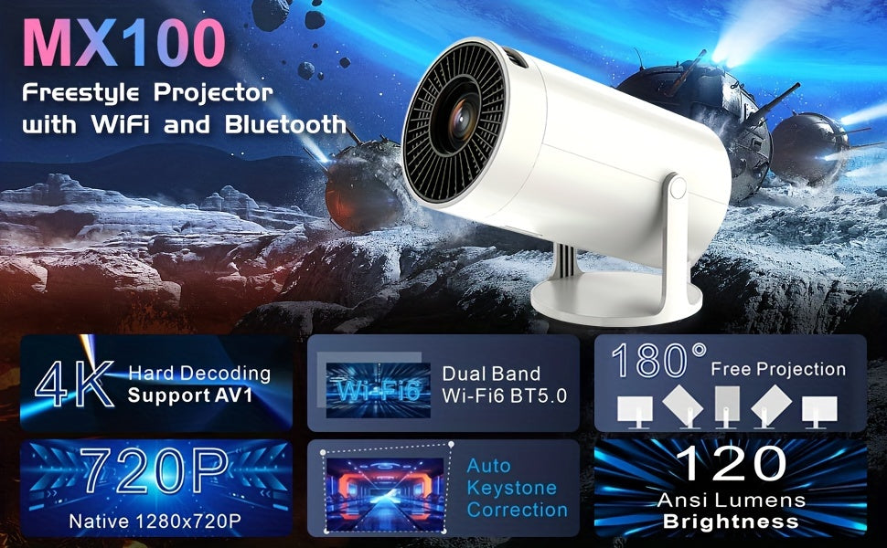 HY300 Mini Projector 4K Android 11.01080P 720 P 200ANSI Portable Wireless Home Outdoor Cinema 180° Projection Angle Adjustable