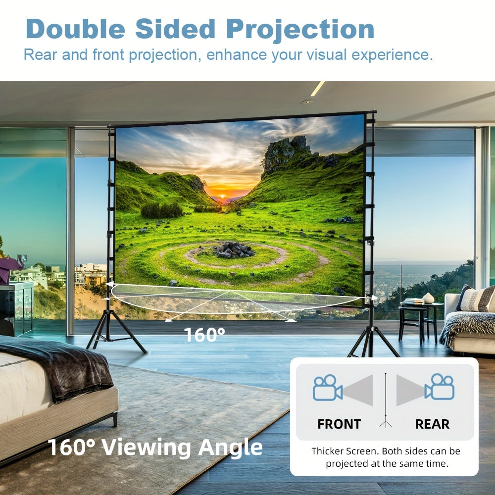 Projector Screen with Bracket 100 120 150 Inch Portable Projection Screen Indoor Outdoor Projection Screen 16:9 4K HD Wrinkle Resistant, Easy to Clean, 1.1 Gain, 160° Viewing Angle Movie Screen with Carrying Bag, Suitable fo